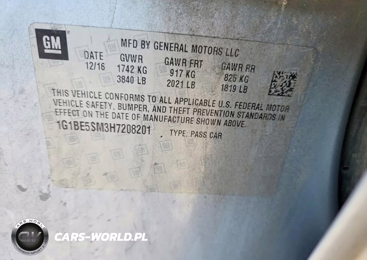 2017 Chevrolet Cruze Lt VIN:1G1BE5SM3H7208201 - 12