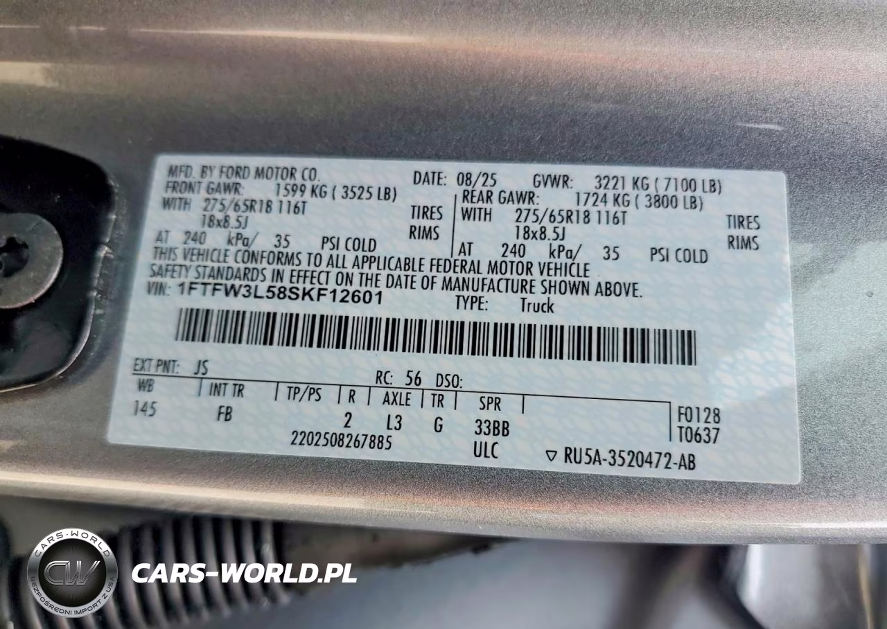 2025 Ford F150 Xlt VIN:1FTFW3L58SKF12601 - 12