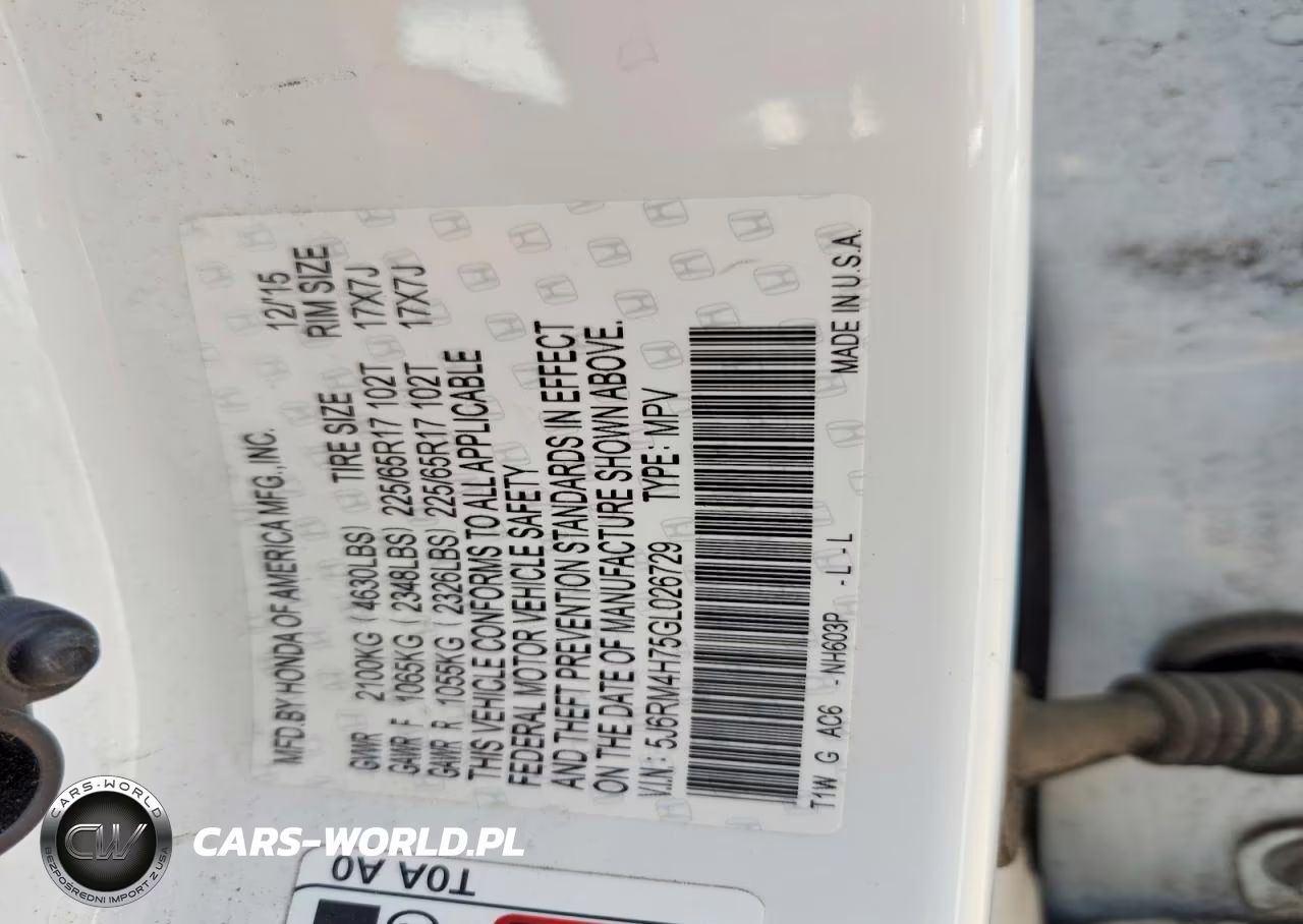 2016 Honda Cr-V Exl VIN:5J6RM4H75GL026729 - 13