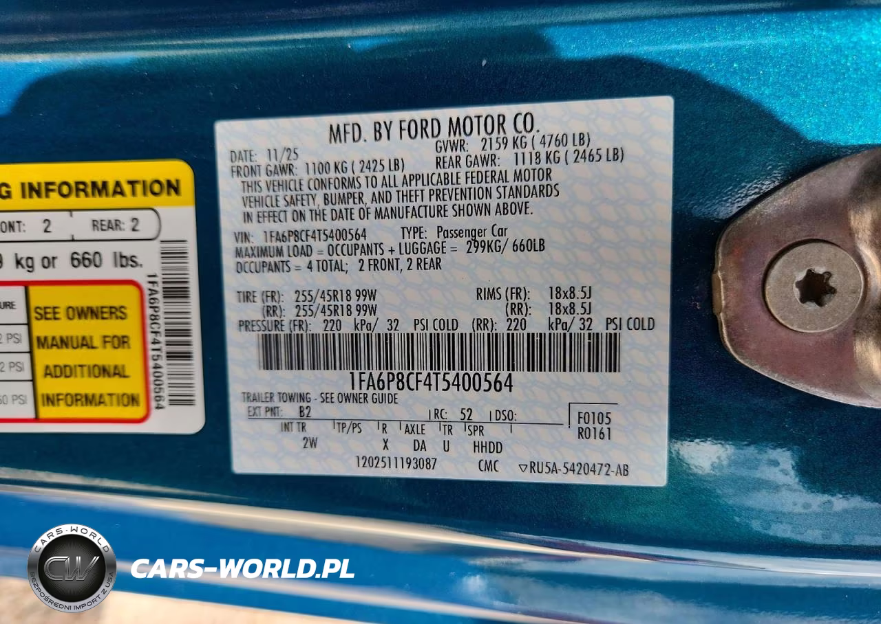 2026 Ford Mustang Gt VIN:1FA6P8CF4T5400564 - 12