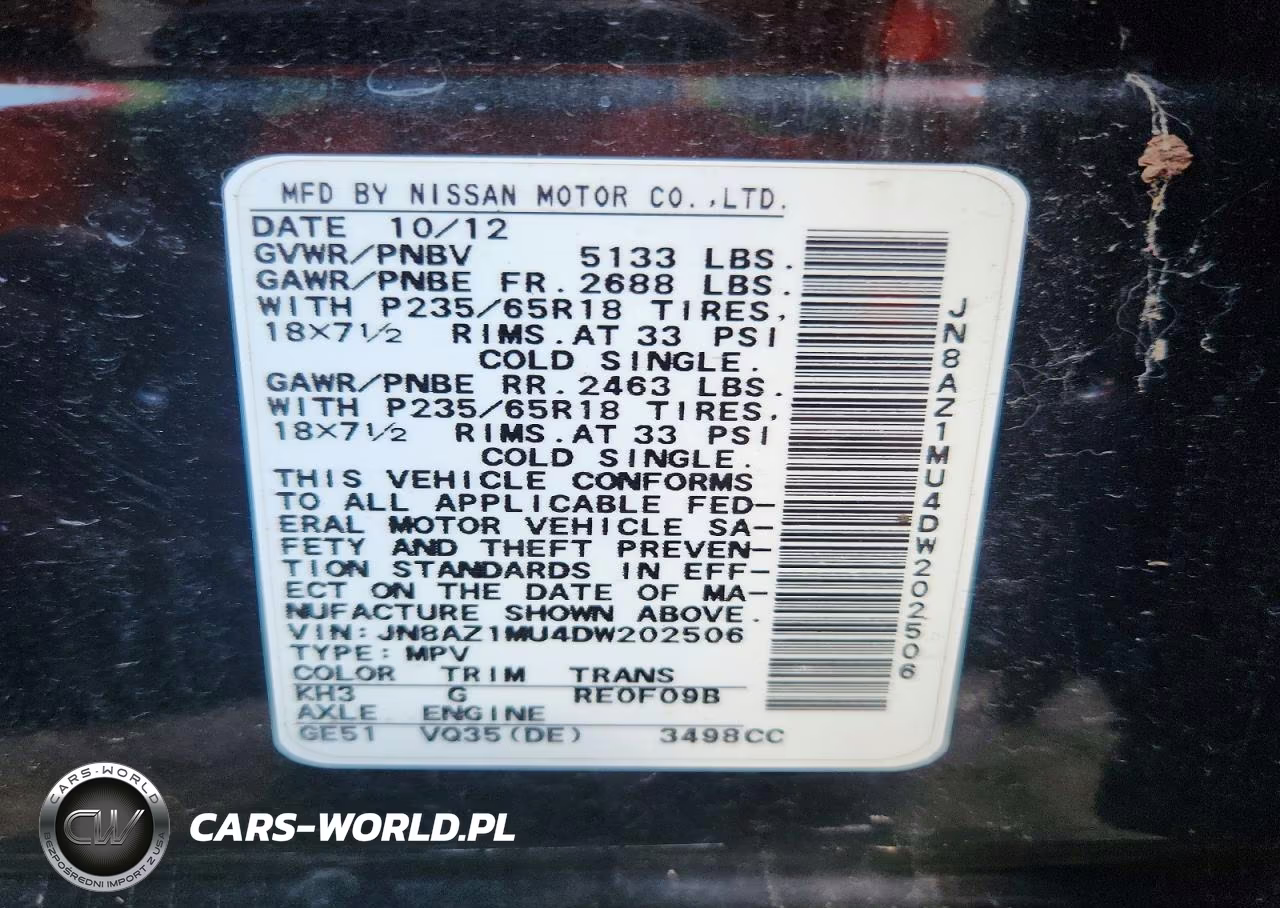 2013 Nissan Murano S VIN:JN8AZ1MU4DW202506 - 12