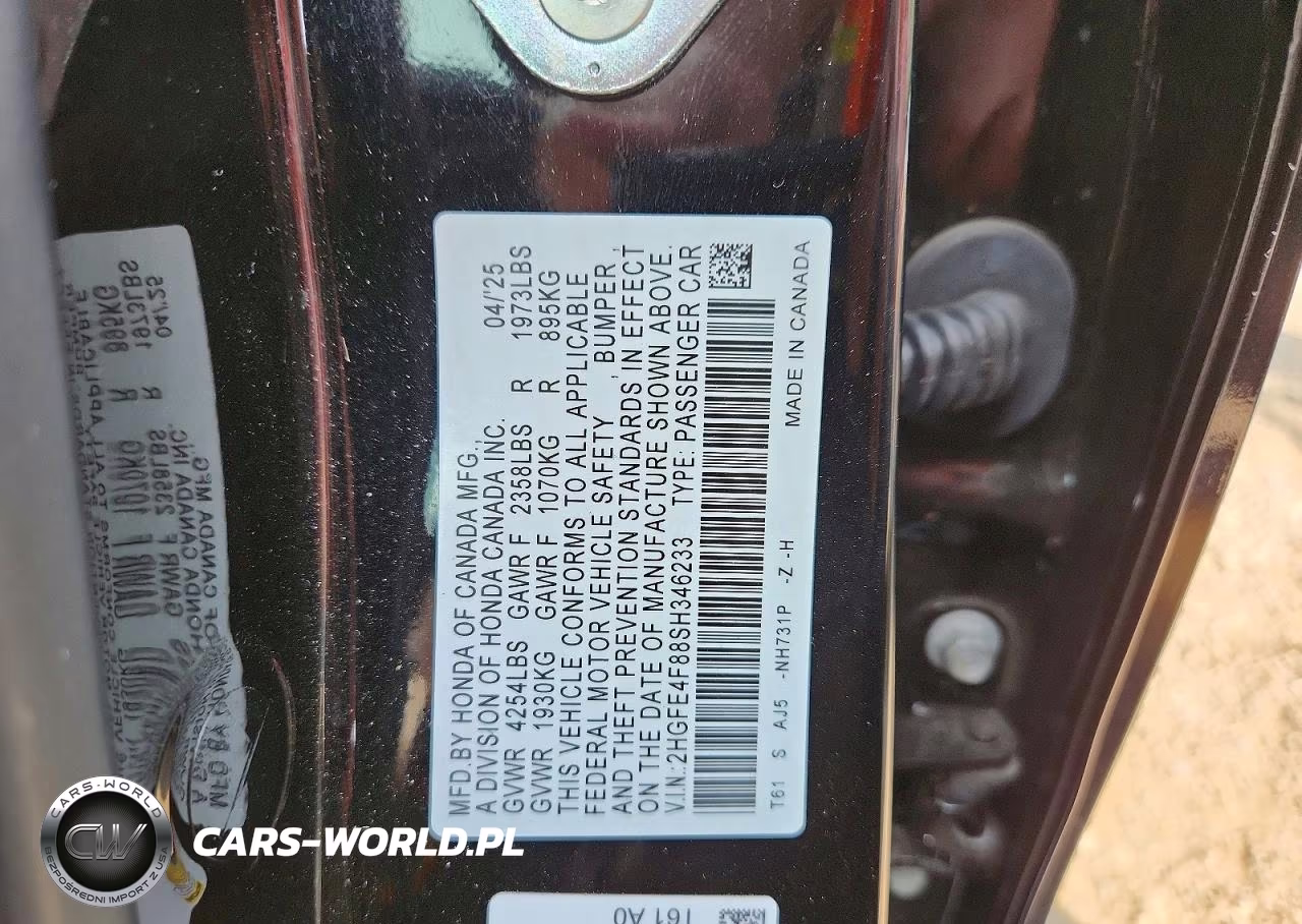 2025 Honda Civic Sport VIN:2HGFE4F88SH346233 - 12