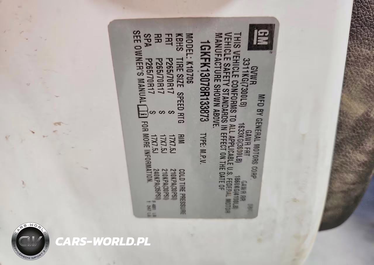 2008 GMC Yukon VIN:1GKFK13078R133873 - 13