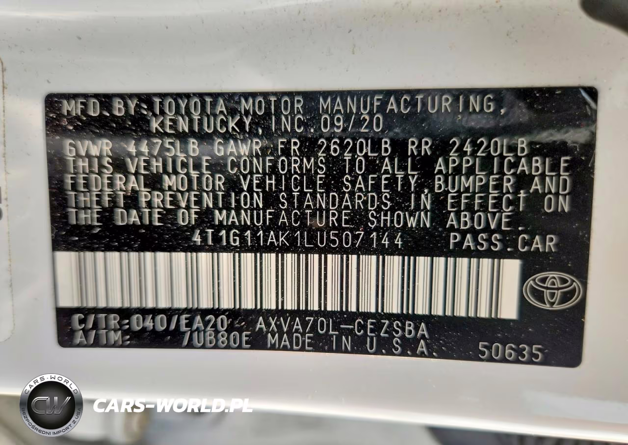 2020 Toyota Camry Se VIN:4T1G11AK1LU507144 - 12