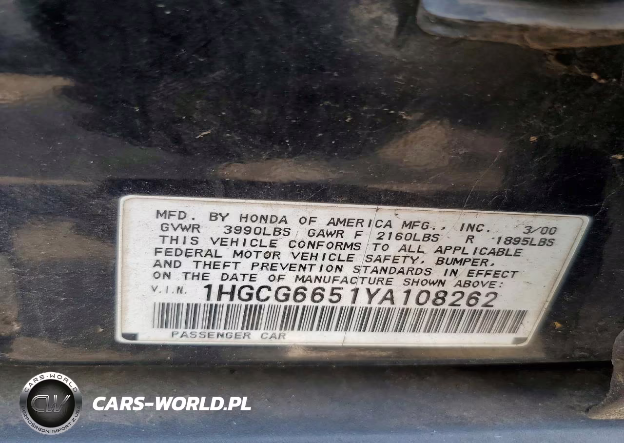 2000 Honda Accord Lx VIN:1HGCG6651YA108262 - 12