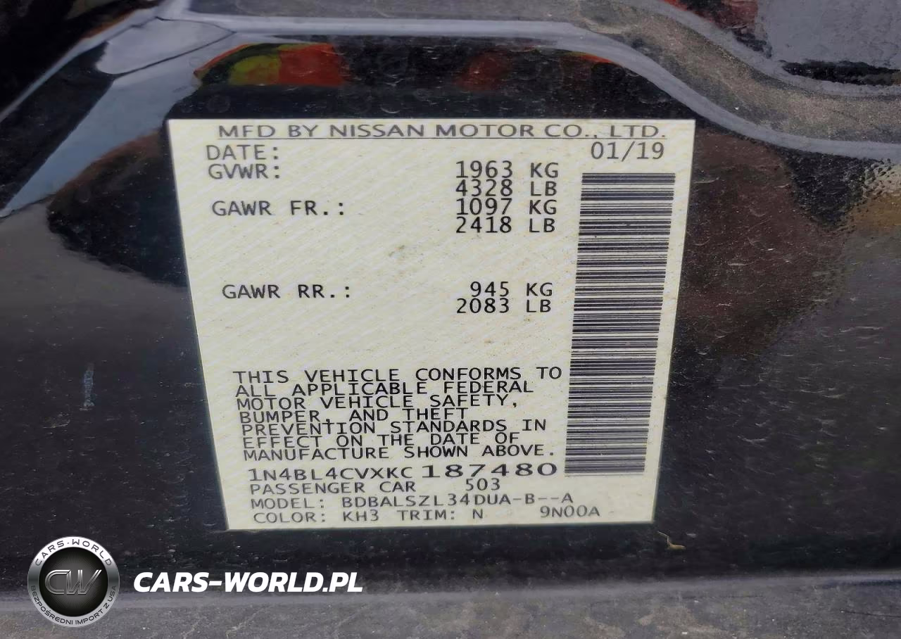 2019 Nissan Altima Sr VIN:1N4BL4CVXKC187480 - 12