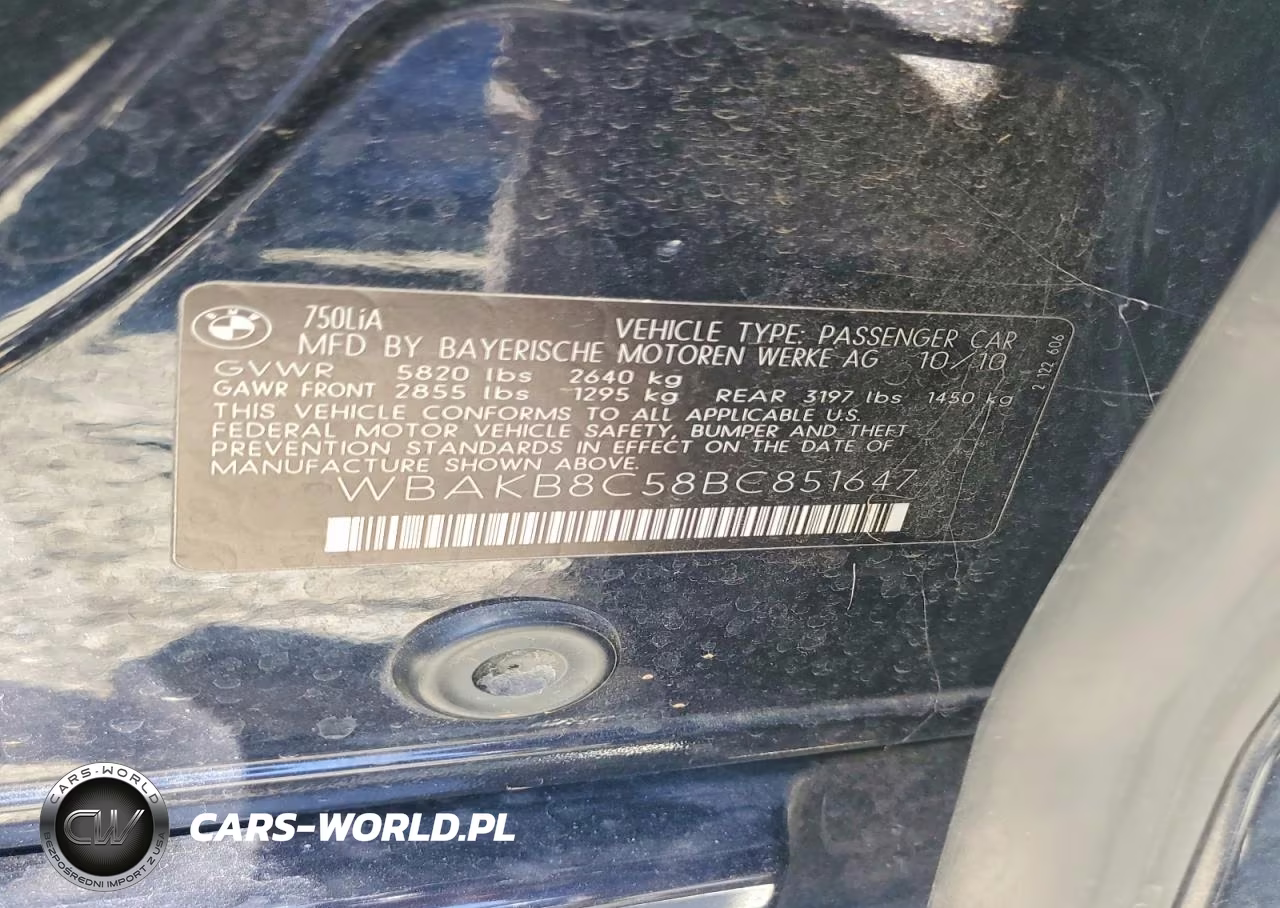 2011 BMW 750 Li VIN:WBAKB8C58BC851647 - 12