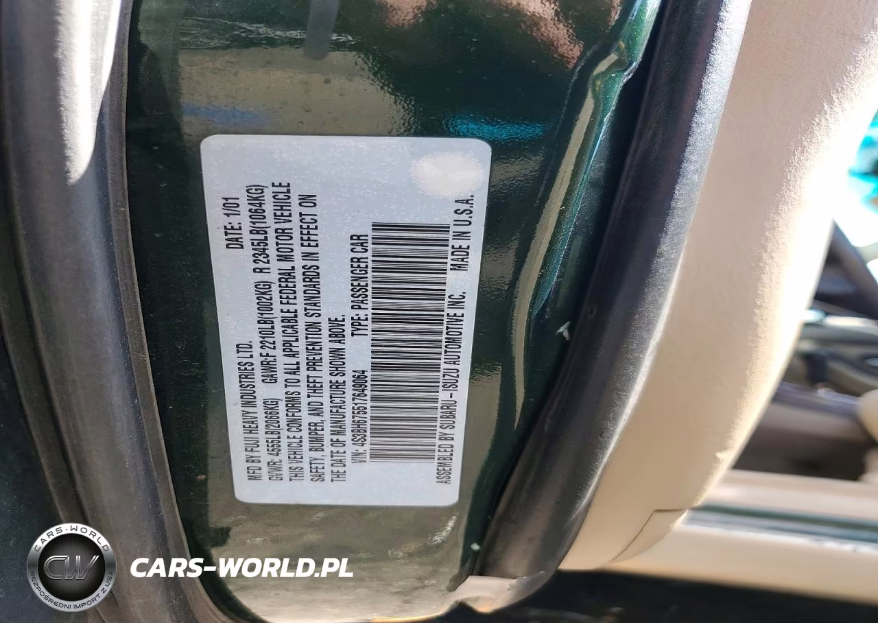 2001 Subaru Legacy Outback Awp VIN:4S3BH675517649064 - 12