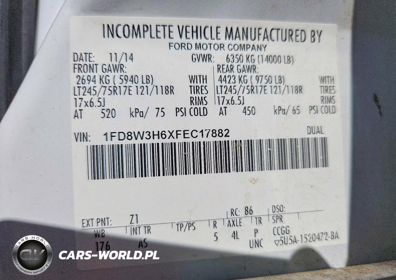 2015 Ford F350 Super Duty VIN:1FD8W3H6XFEC17882 - 12
