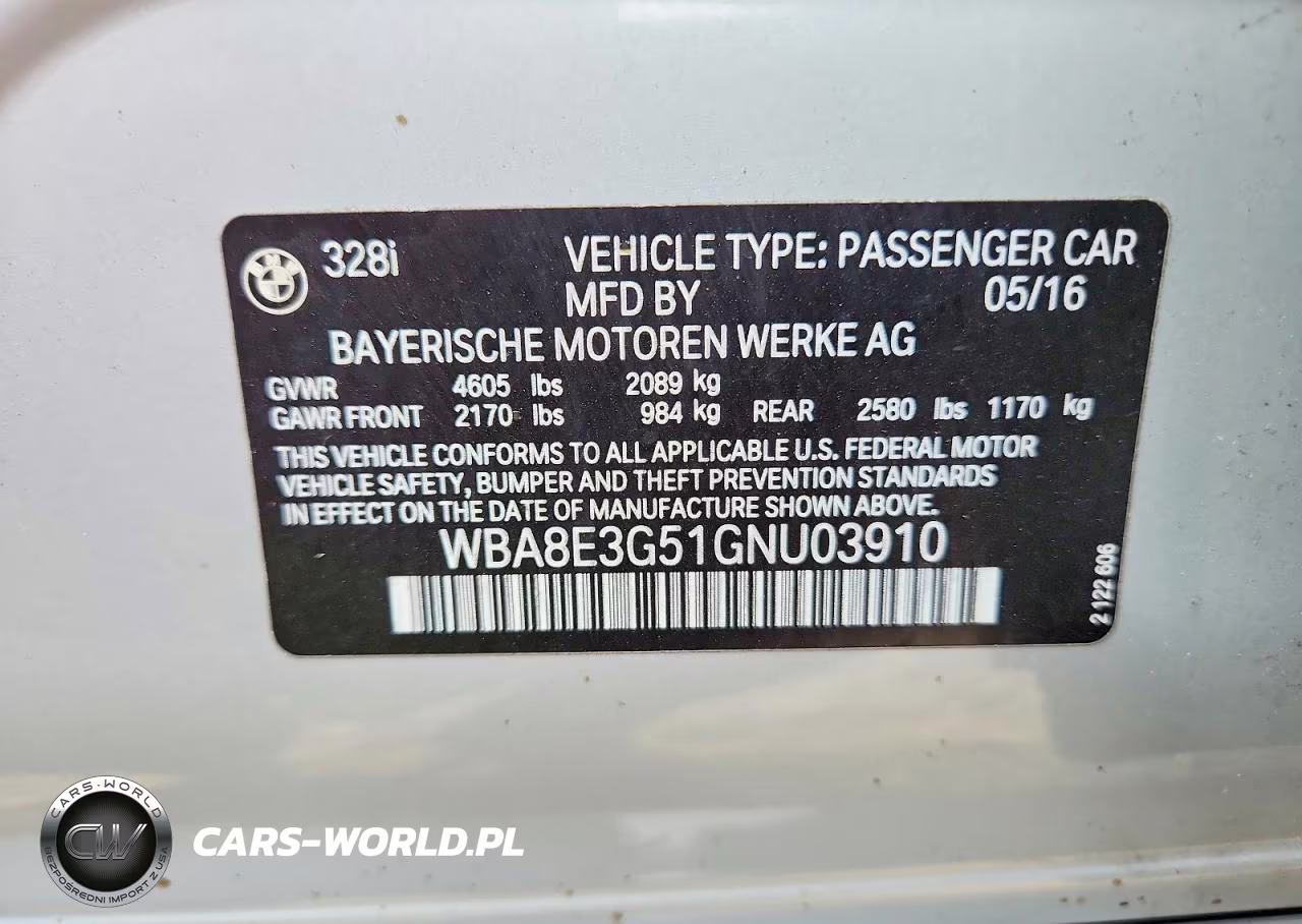 2016 BMW 328 Xi Sulev VIN:WBA8E3G51GNU03910 - 12