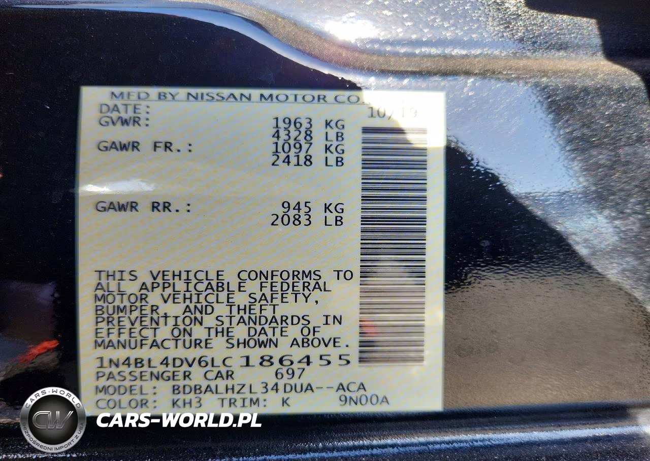 2020 Nissan Altima Sv VIN:1N4BL4DV6LC186455 - 13