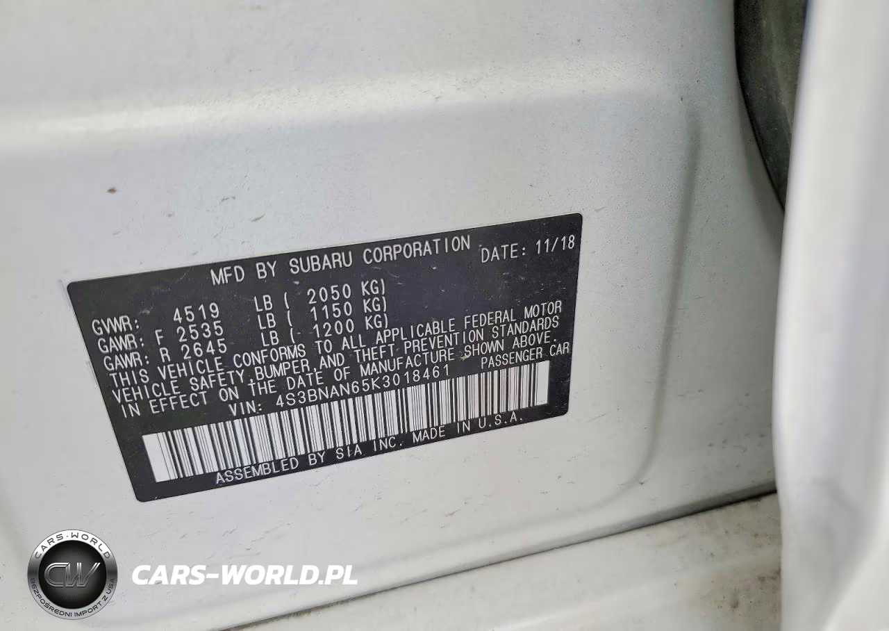 2019 Subaru Legacy 2.5I Limited VIN:4S3BNAN65K3018461 - 12