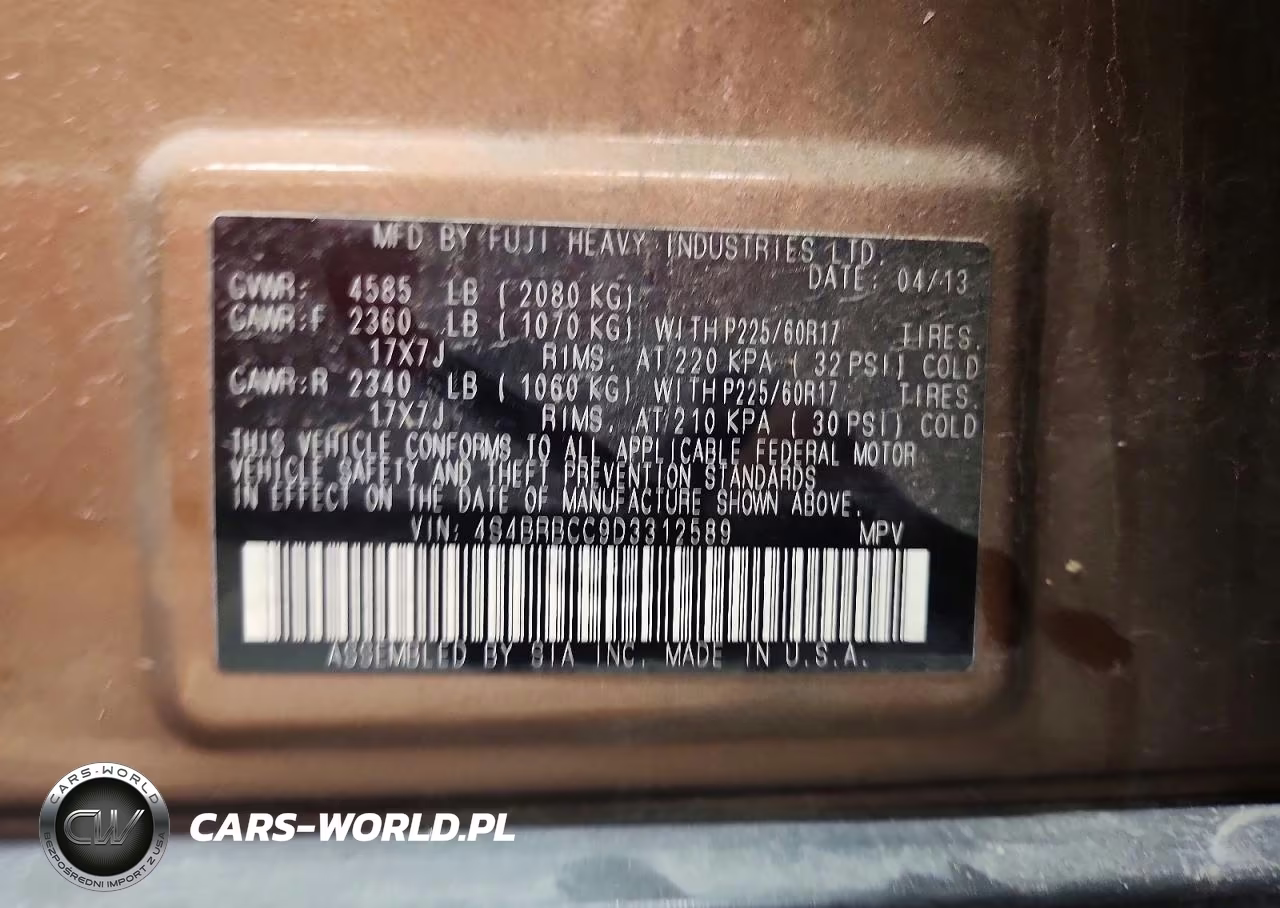 2013 Subaru Outback 2.5I Premium VIN:4S4BRBCC9D3312589 - 13
