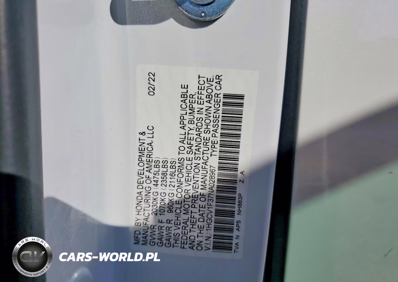 2022 Honda Accord Sport VIN:1HGCV1F37NA028967 - 12