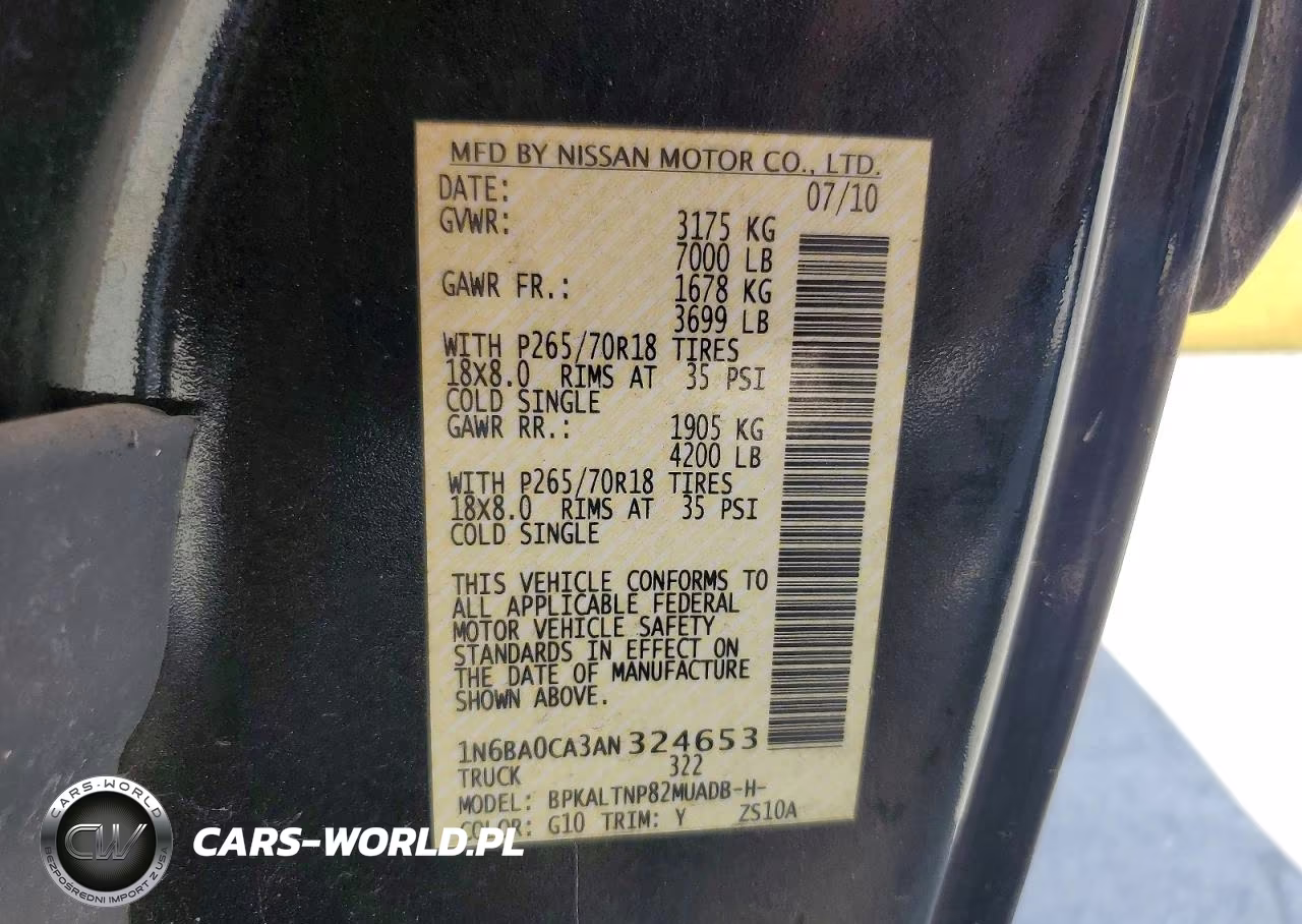 2010 Nissan Titan Se VIN:1N6BA0CA3AN324653 - 13