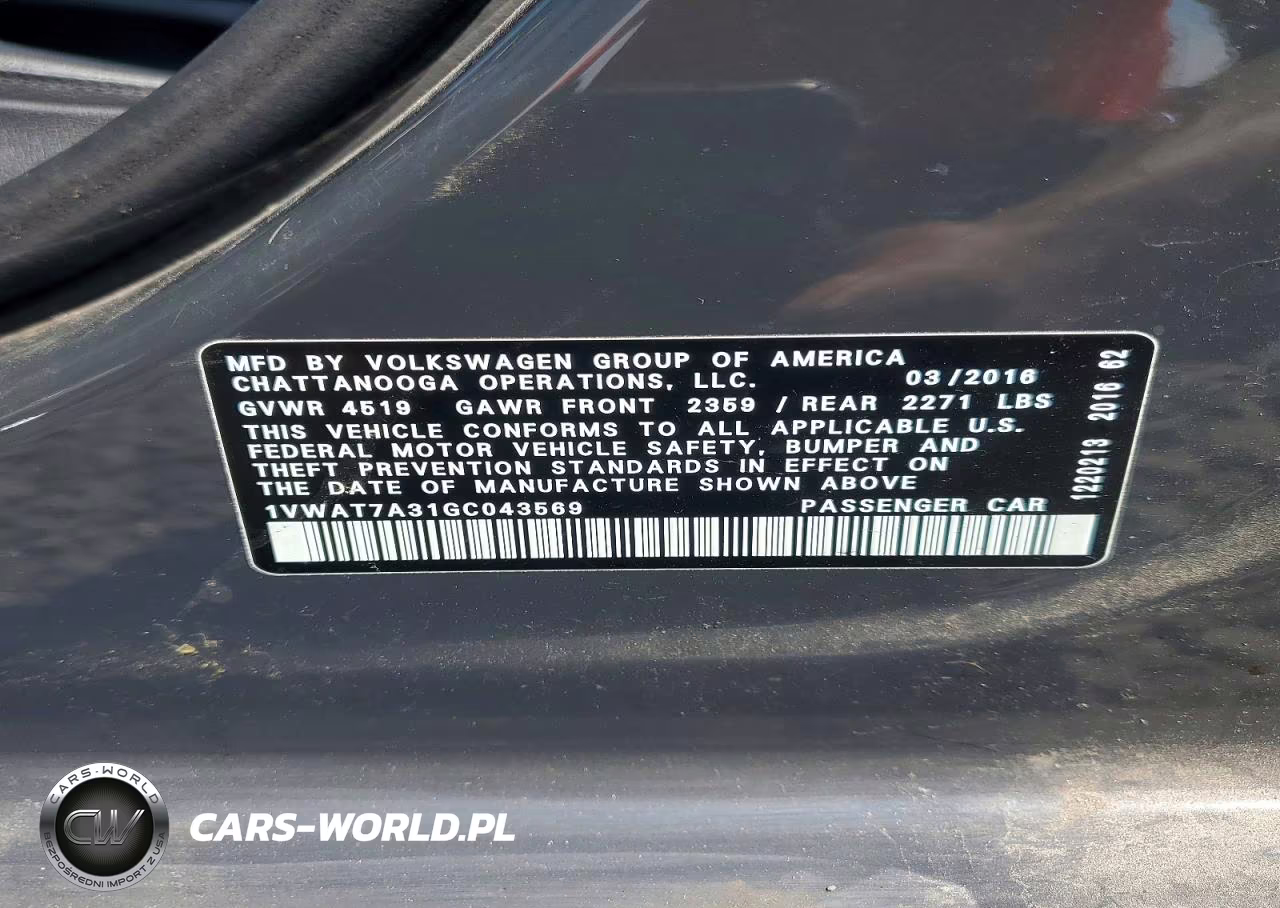 2016 Volkswagen Passat S VIN:1VWAT7A31GC043569 - 13