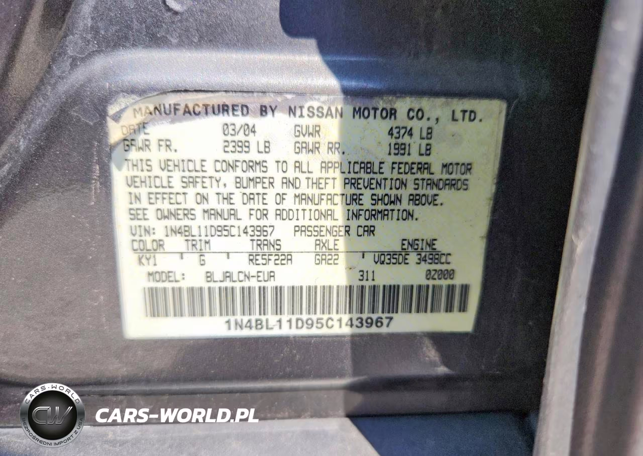 2005 Nissan Altima Se-Sl-Se-R VIN:1N4BL11D95C143967 - 12