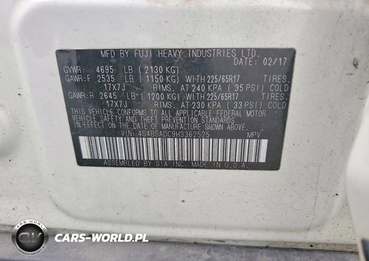 2017 Subaru Outback 2.5I Premium VIN:4S4BSADC9H3362525 - 14