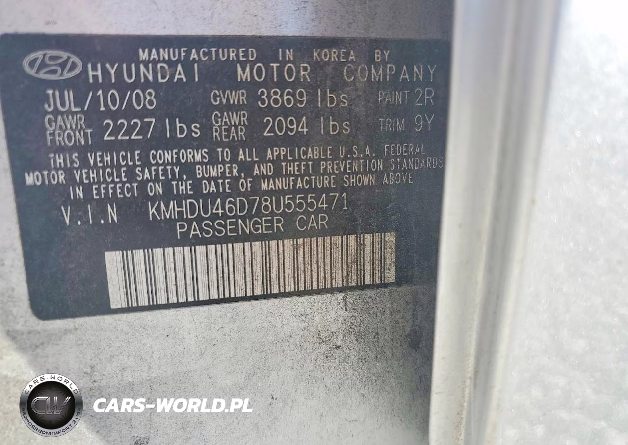 2008 Hyundai Elantra Gls VIN:KMHDU46D78U555471 - 12