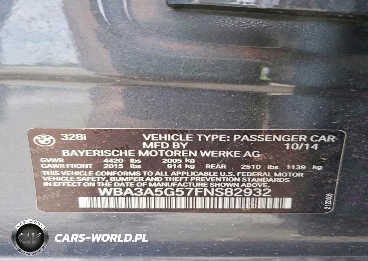 2015 BMW 328 I VIN:WBA3A5G57FNS82932 - 12