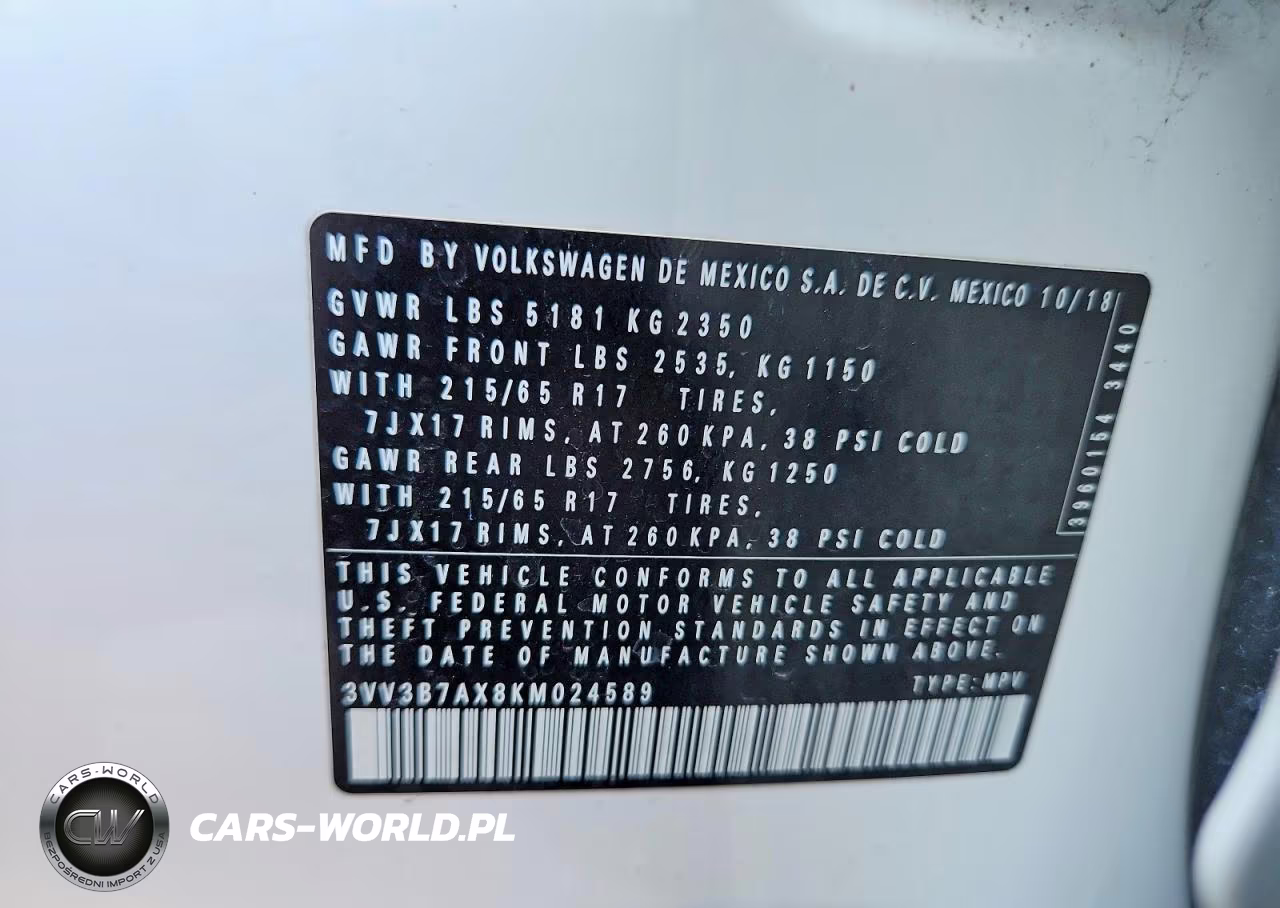 2019 Volkswagen Tiguan Se VIN:3VV3B7AX8KM024589 - 12