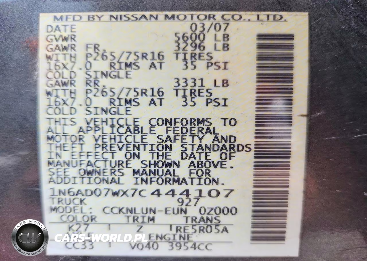 2007 Nissan Frontier Se VIN:1N6AD07WX7C444107 - 12