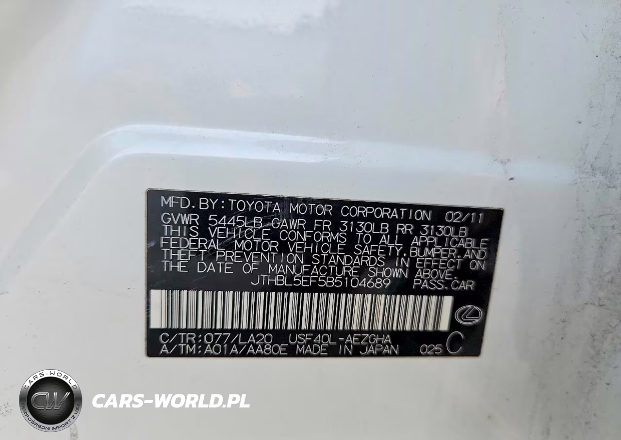 2011 Lexus Ls 460 VIN:JTHBL5EF5B5104689 - 12