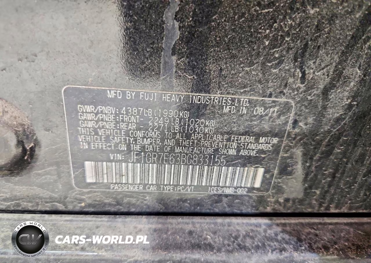 2011 Subaru Impreza Wrx VIN:JF1GR7E63BG833155 - 12