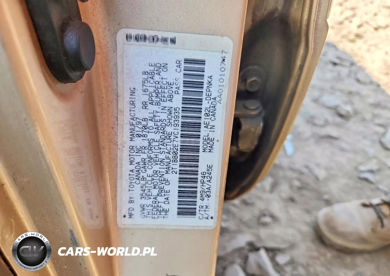 1997 Toyota Corolla Dx VIN:2T1BB02E7VC193935 - 12