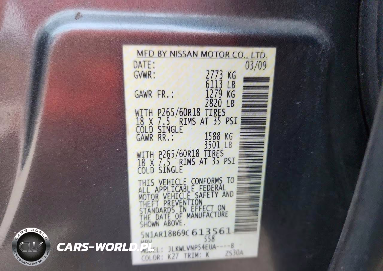 2009 Nissan Pathfinder S VIN:5N1AR18B69C613561 - 13