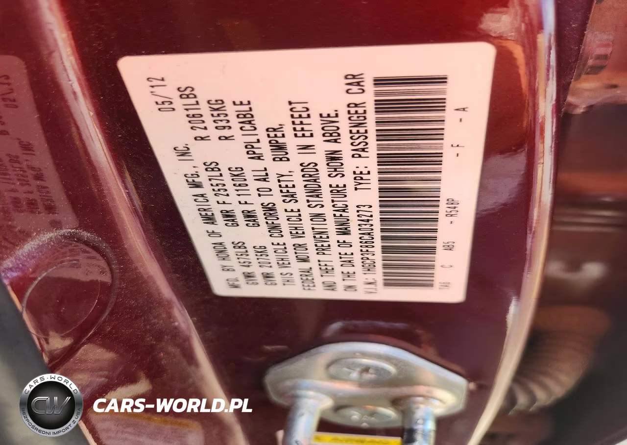 2012 Honda Accord Exl VIN:1HGCP3F86CA034273 - 13