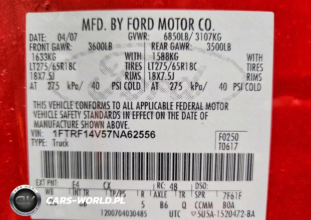 2007 Ford F150 VIN:1FTRF14V57NA62556 - 12