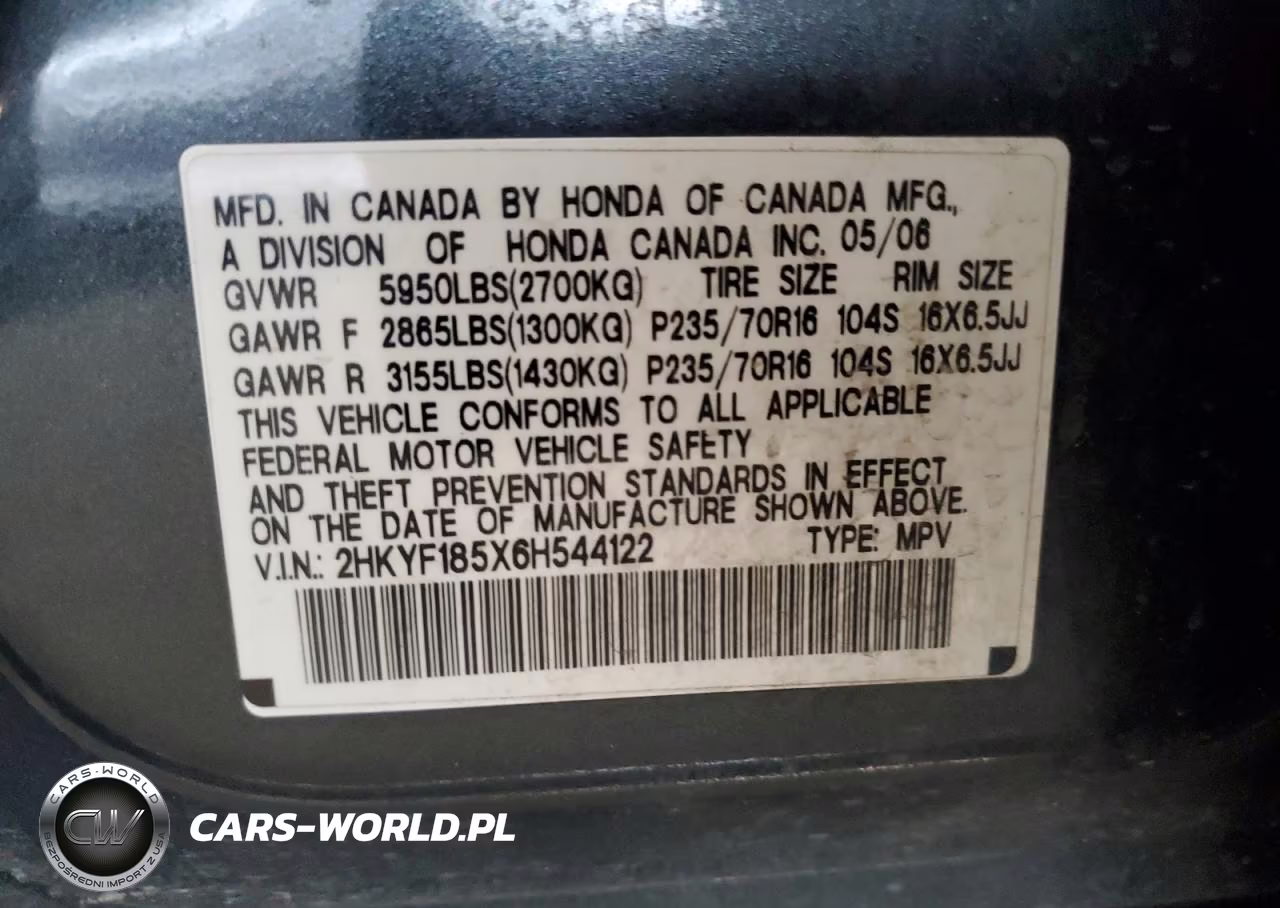 2006 Honda Pilot Ex VIN:2HKYF185X6H544122 - 14