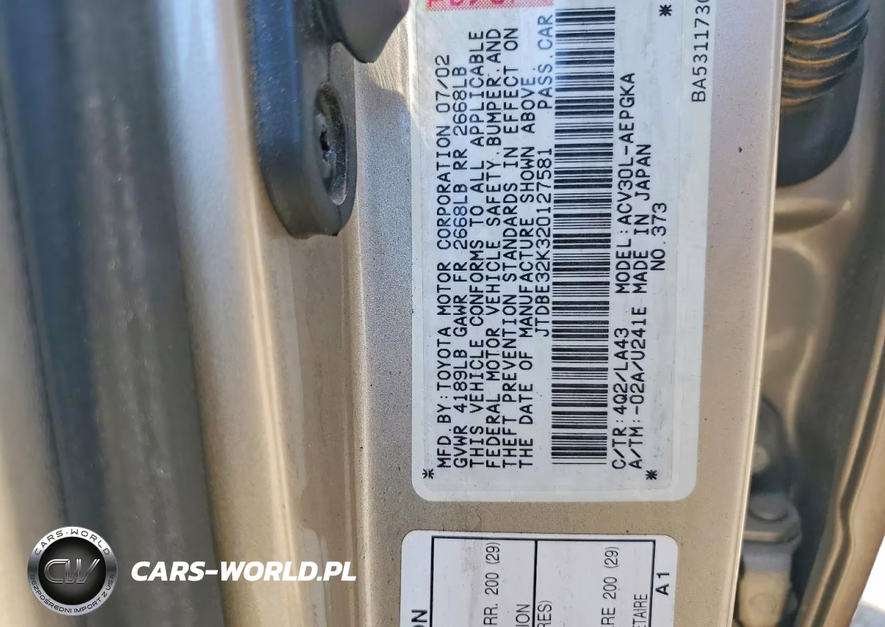 2002 Toyota Camry Xle VIN:JTDBE32K320127581 - 12