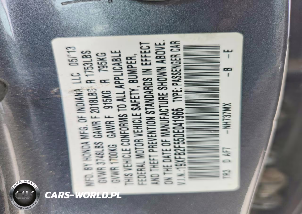 2013 Honda Civic Lx VIN:19XFB2F55DE041966 - 12
