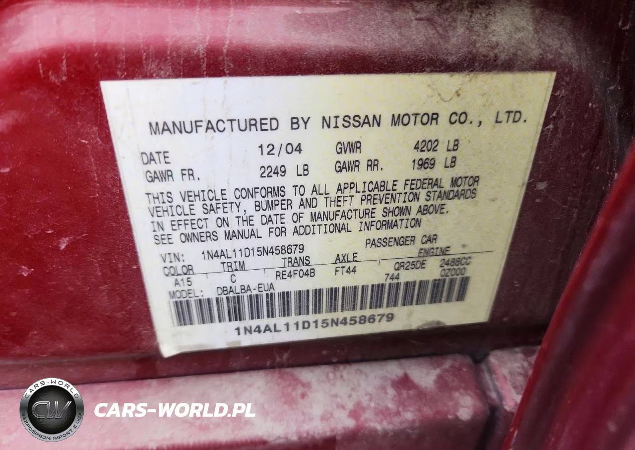 2005 Nissan Altima 2.5 VIN:1N4AL11D15N458679 - 12