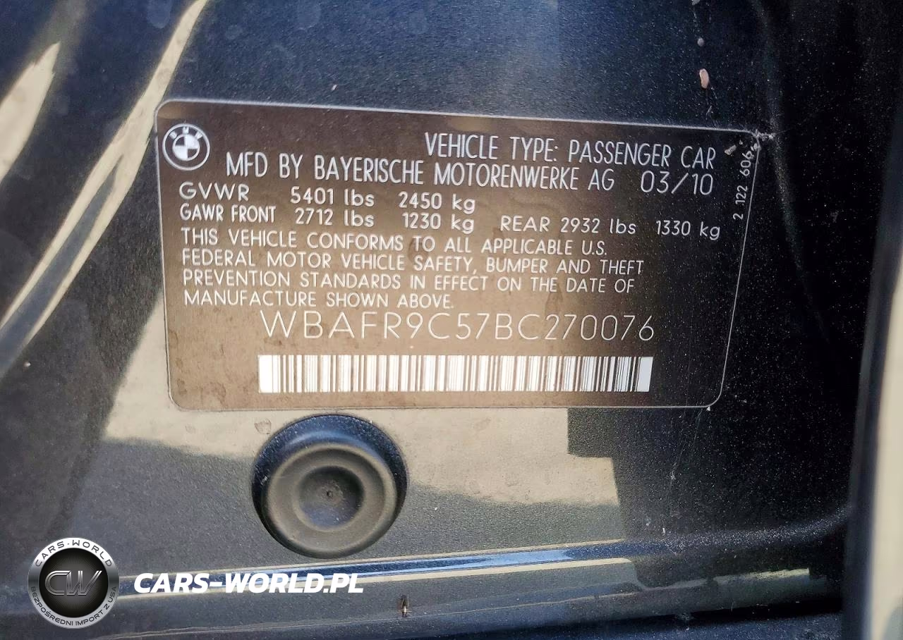 2011 BMW 550 I VIN:WBAFR9C57BC270076 - 12