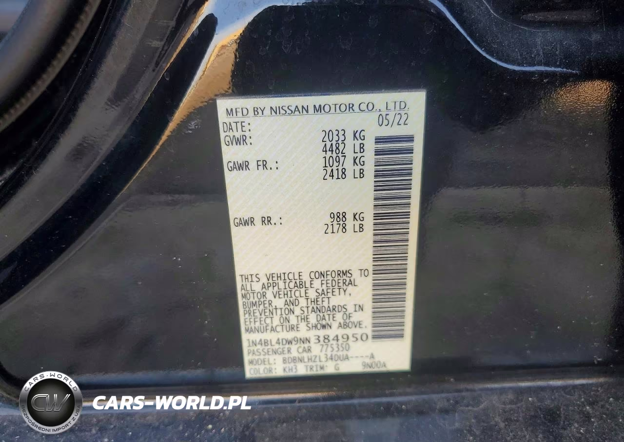 2022 Nissan Altima Sv VIN:1N4BL4DW9NN384950 - 12