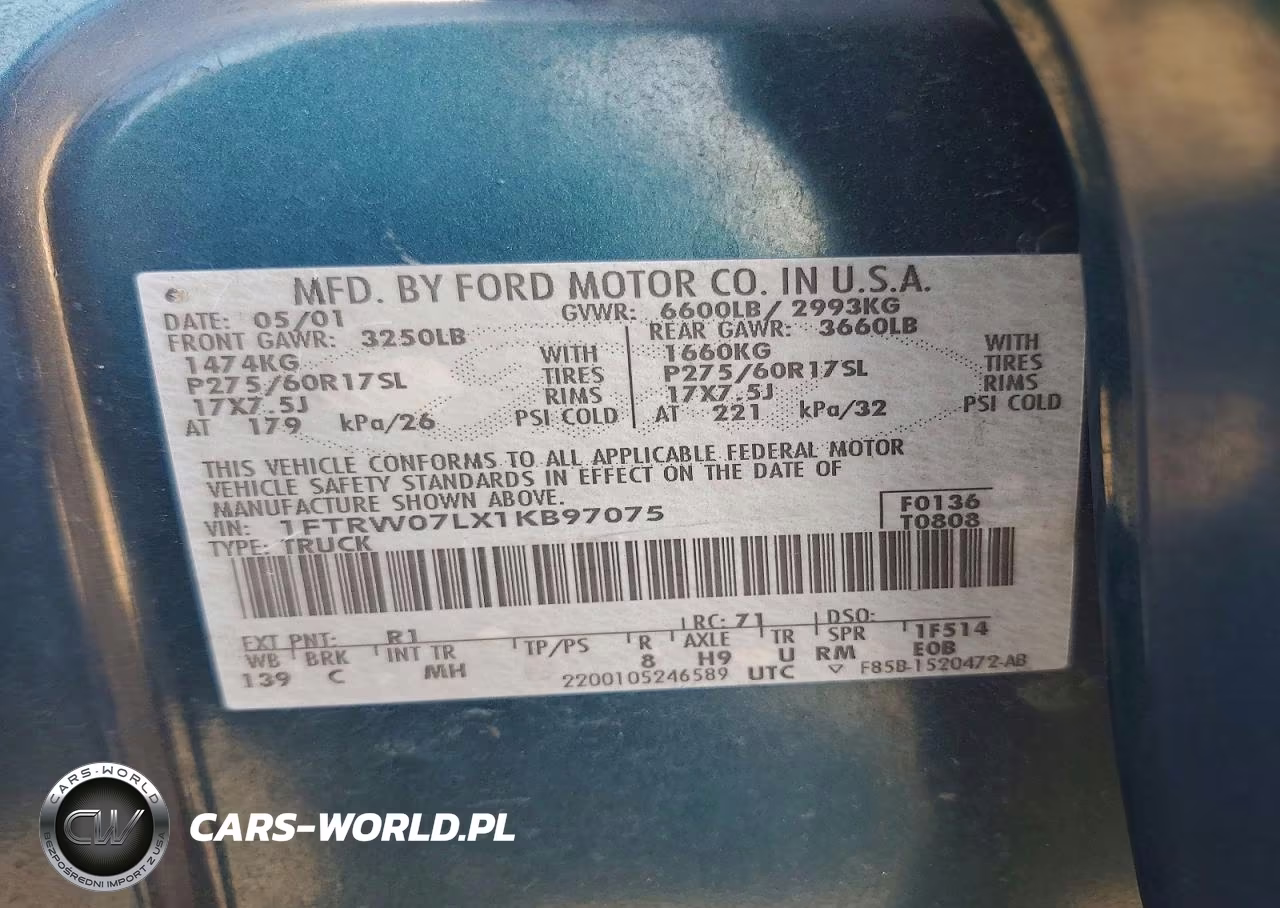 2001 Ford F150 Supercrew VIN:1FTRW07LX1KB97075 - 12