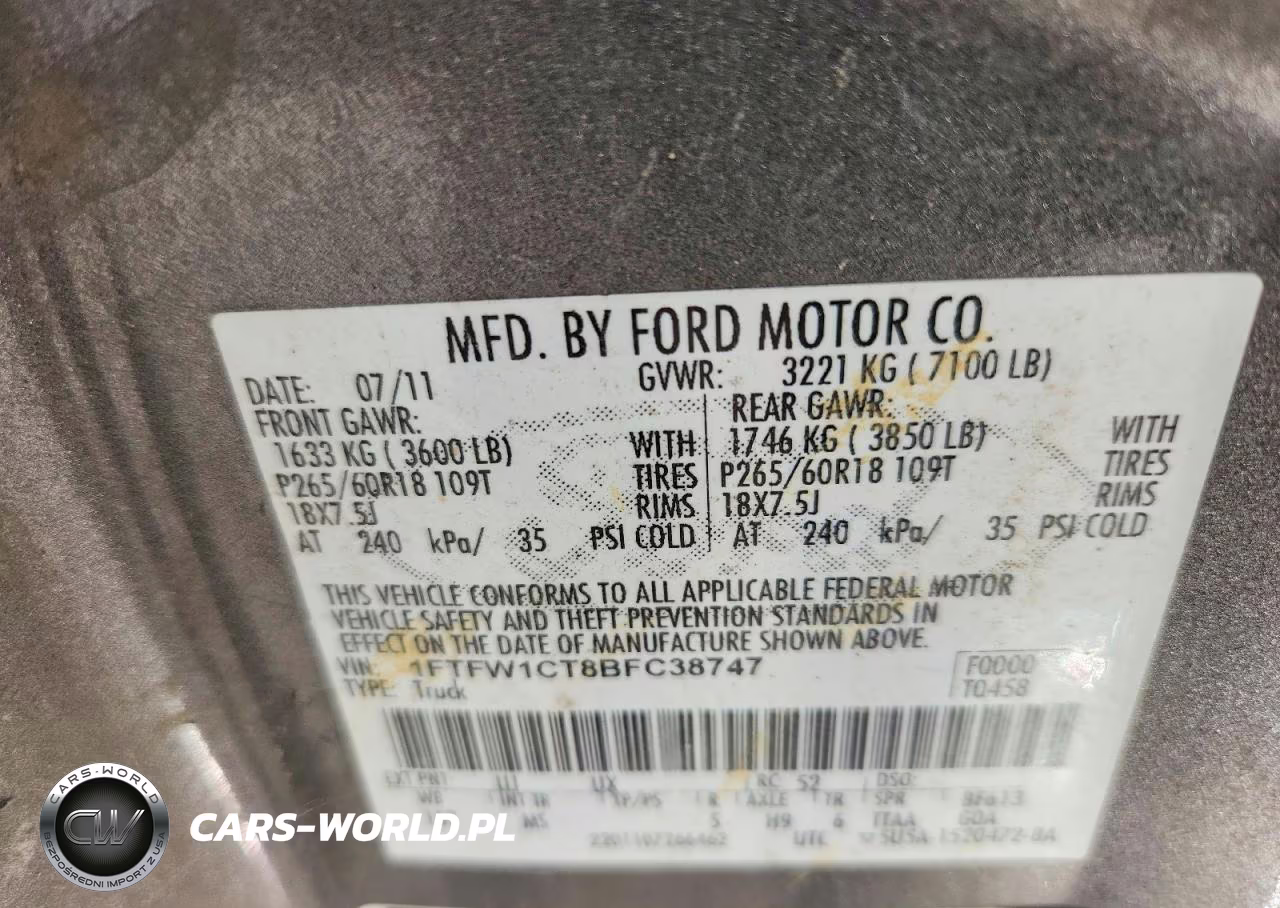 2011 Ford F150 Supercrew VIN:1FTFW1CT8BFC38747 - 12