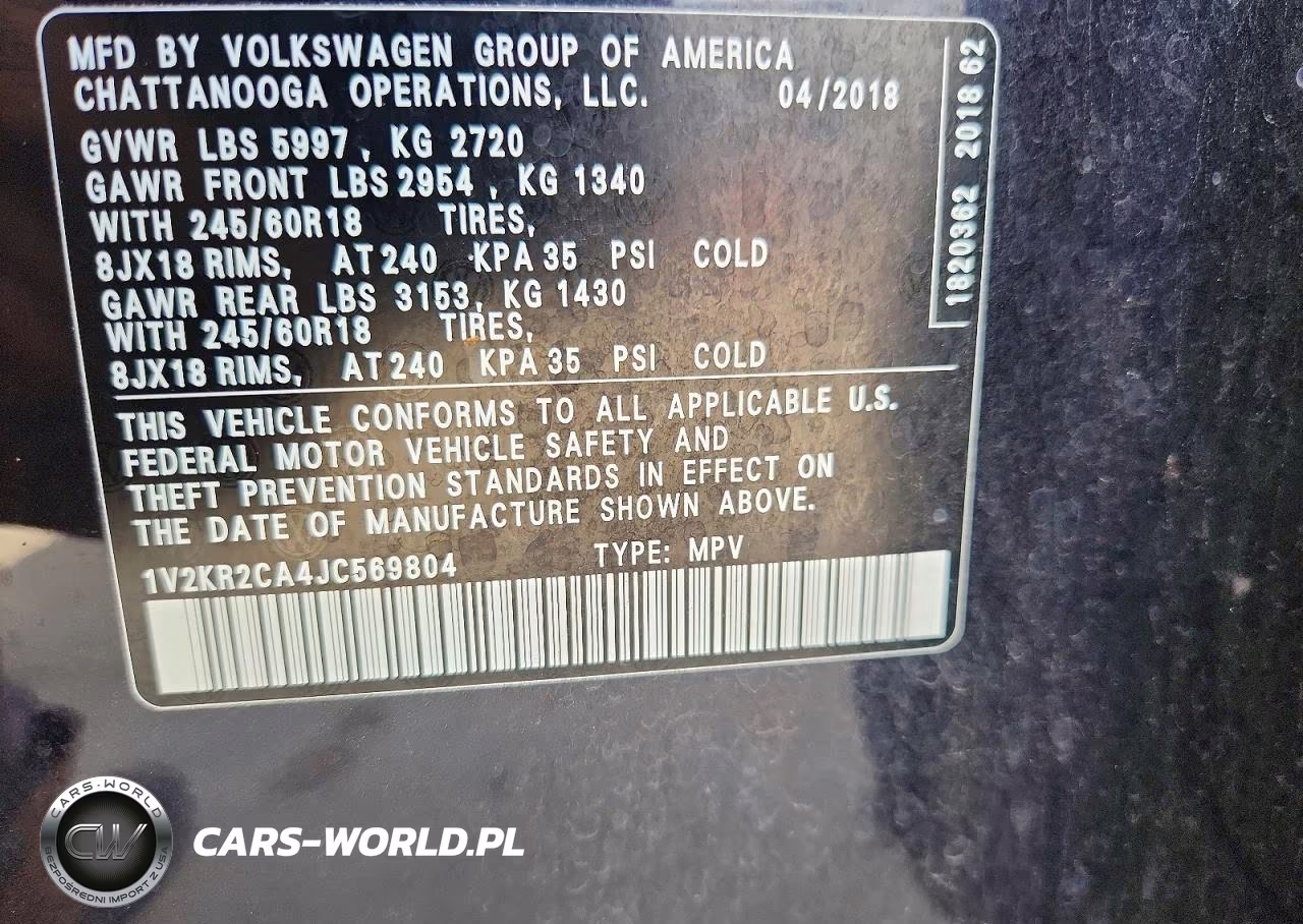 2018 Volkswagen Atlas Se VIN:1V2KR2CA4JC569804 - 13