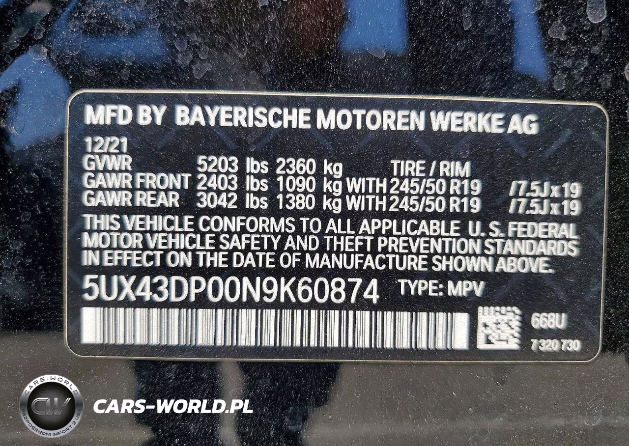 2022 BMW X3 Sdrive30I VIN:5UX43DP00N9K60874 - 13