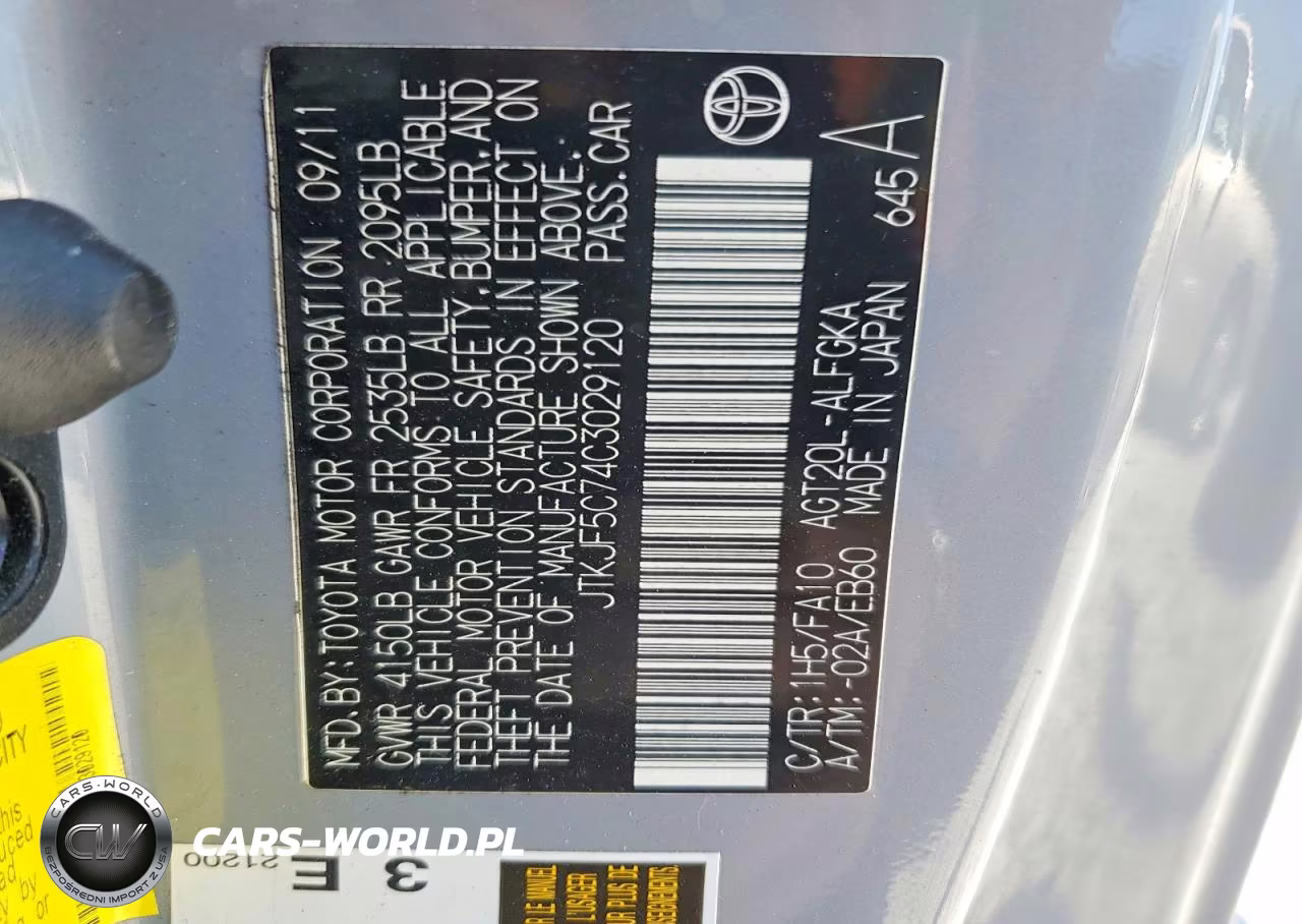 2012 Scion Tc Base VIN:JTKJF5C74C3029120 - 12