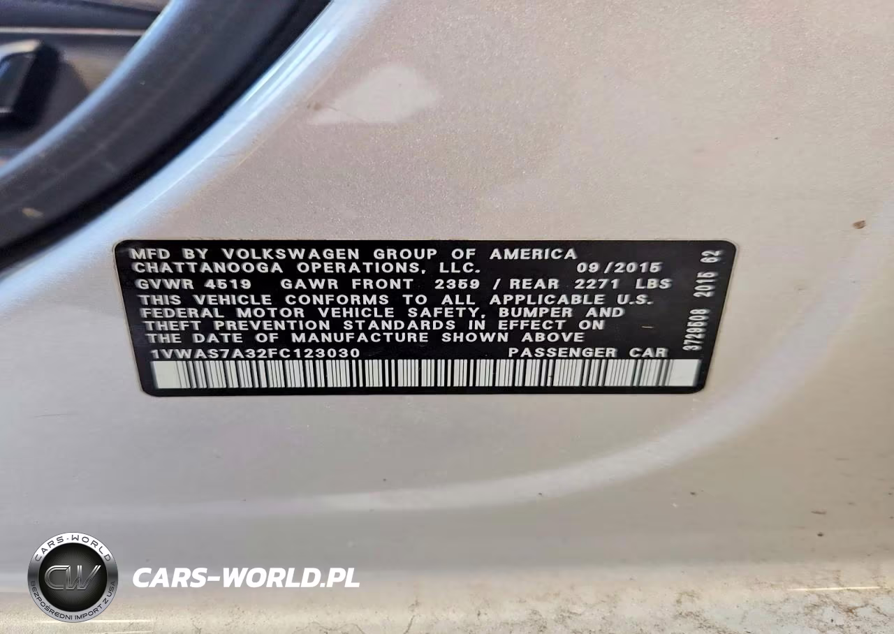 2015 Volkswagen Passat S VIN:1VWAS7A32FC123030 - 12
