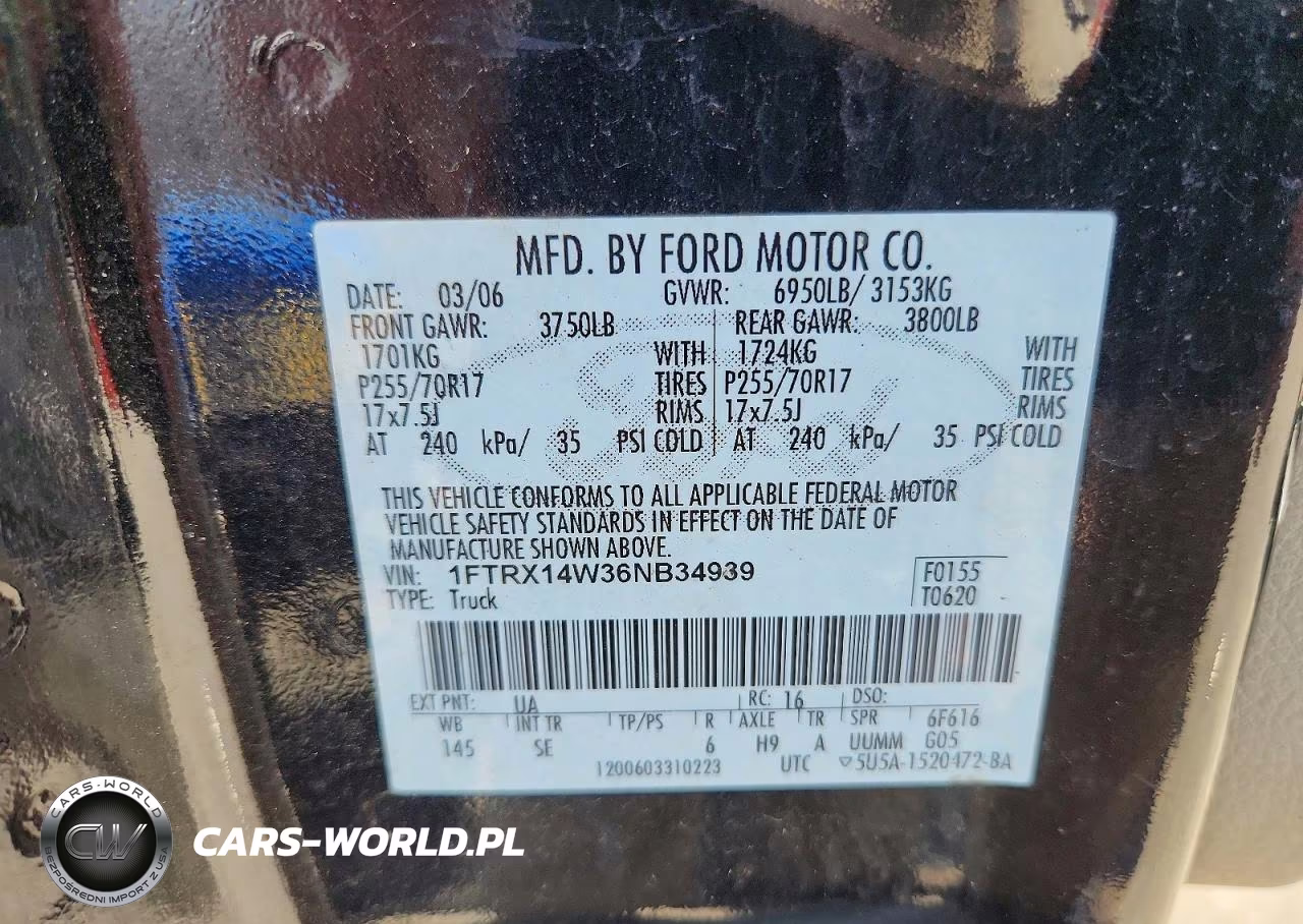 2006 Ford F150 VIN:1FTRX14W36NB34939 - 12