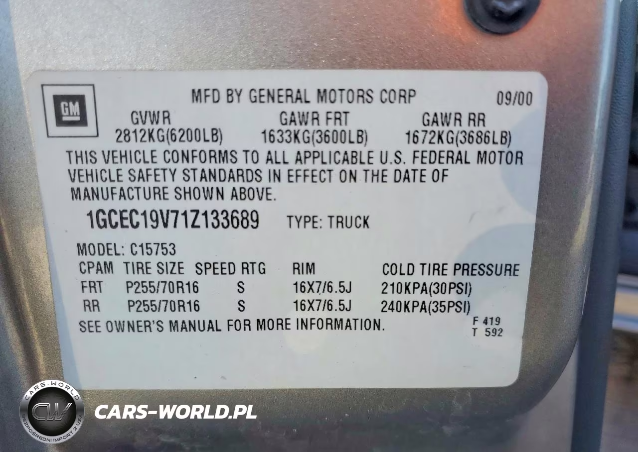 2001 Chevrolet Silverado C1500 VIN:1GCEC19V71Z133689 - 12