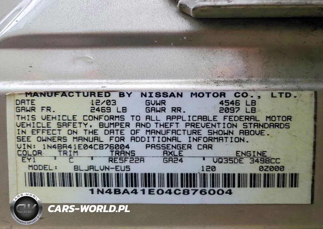 2004 Nissan Maxima 3.5 Se VIN:1N4BA41E04C876004 - 13