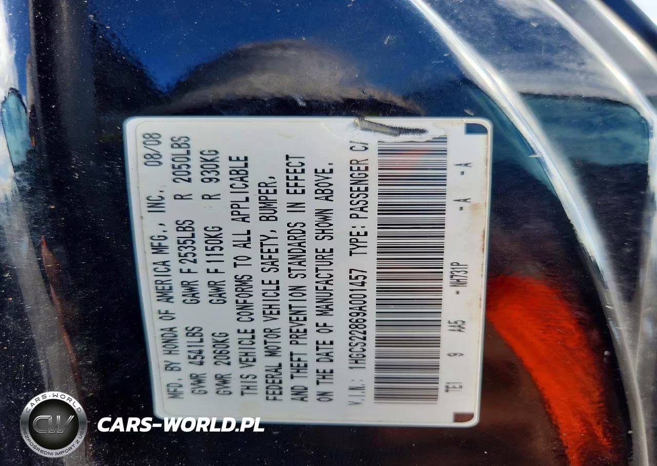 2009 Honda Accord Exl VIN:1HGCS22869A001457 - 12