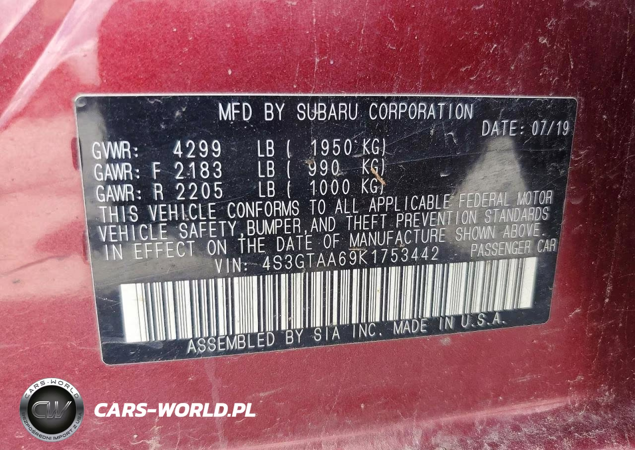 2019 Subaru Impreza VIN:4S3GTAA69K1753442 - 12