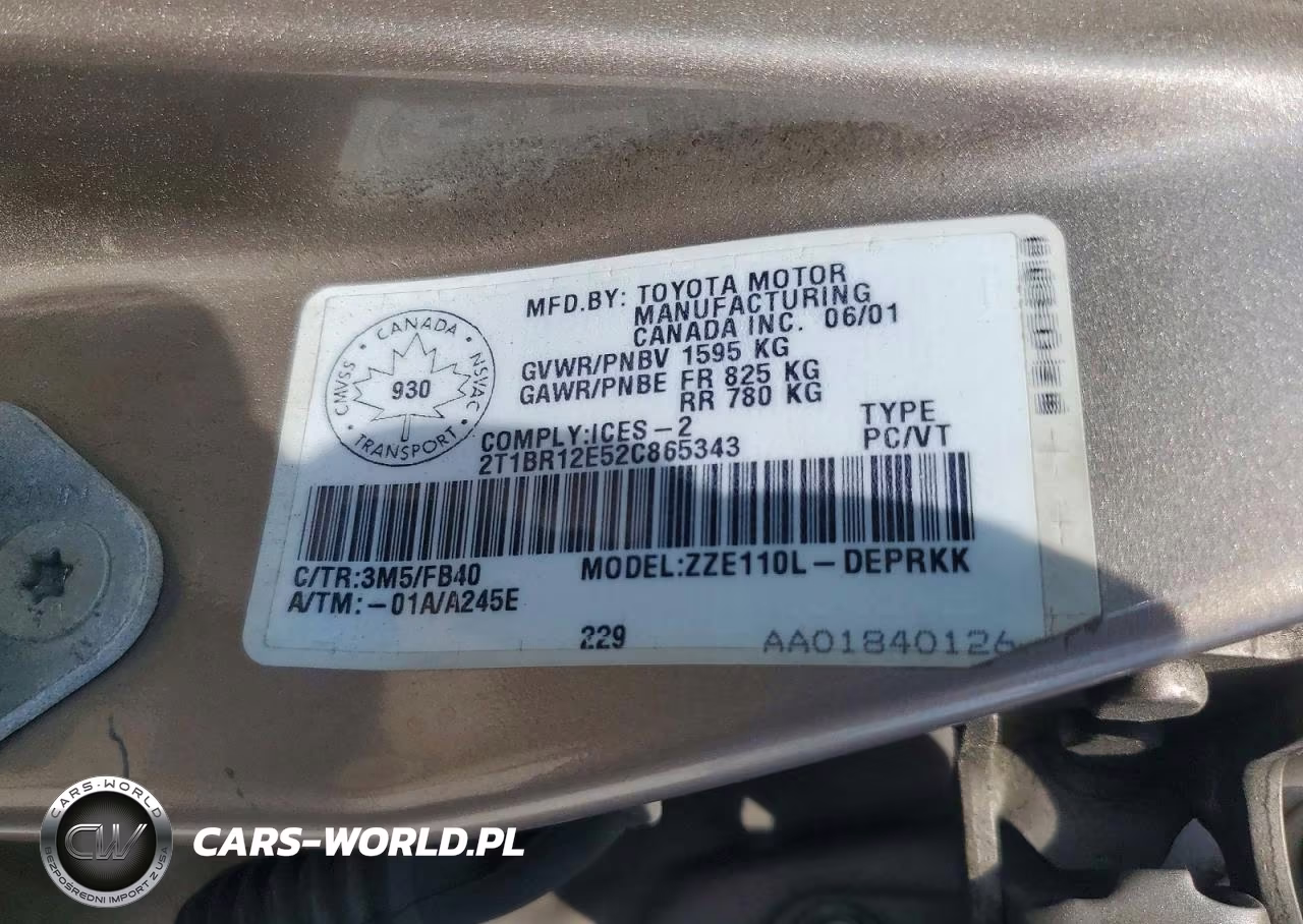 2002 Toyota Corolla Ce VIN:2T1BR12E52C865343 - 12